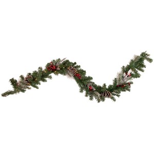 Northlight Pre-Lit Battery Operated Frosted Pine and Berries Christmas Garland - 6' x 9" - Cool White LED Lights - 1 of 2
