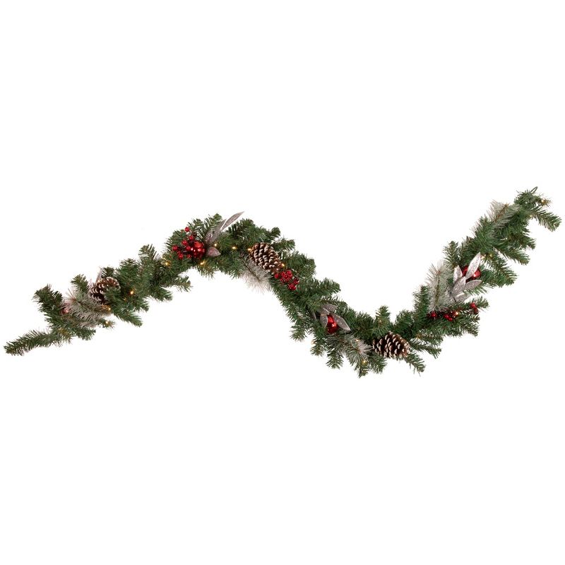 Northlight Pre-Lit Battery Operated Frosted Pine and Berries Christmas Garland - 6' x 9" - Cool White LED Lights, 1 of 4