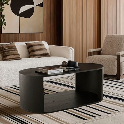 Hobo 47.5 In Oval Coffee Table,Large Rectangle Coffee Table With Storage with Double Pedestal Base-Maison Boucle