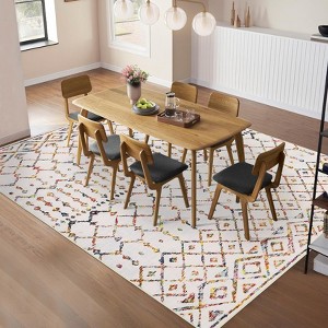 Modern Washable Area Rug, Geometric Pattern Bedroom Carpet with Non Slip Backing, Low Pile Stain Resistant Floor Carpet, Colorful - 1 of 4