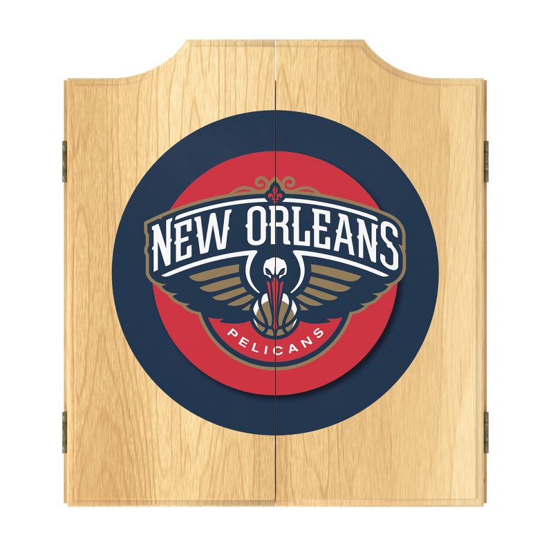 New Orleans Pelicans Logo Dart Board Cabinet Set, 1 of 6