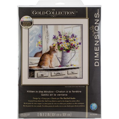 Dimensions Counted Cross Stitch Kit 12"X12"-Kitten In The Window (18 Count)