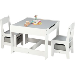 Kinder King 3-in-1 Kids Table & 2 Chairs Set with Storage, Removable Top & Blackboard, for Art, Crafts, Reading, Play - 1 of 4