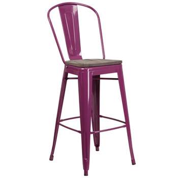 Flash Furniture 30" High Metal Barstool with Back and Wood Seat