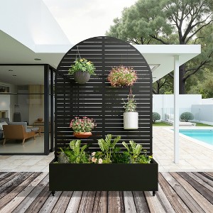 Lirago Metal Planter Box privacy screen Garden Bed with Trellis and Wheels - 1 of 4