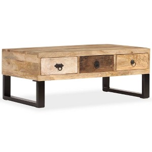 vidaXL Coffee Table with 3 Drawers Solid Mango Wood 35.4 in.x19.7 in.x13.8 in. - 1 of 4