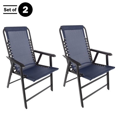 Set of 2 Navy Folding Camping Chairs with Textilene Fabric
