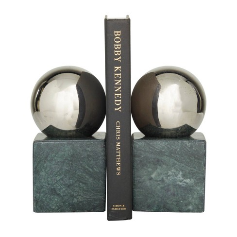 Cosmoliving By Cosmopolitan Set Of 2 Marble Orb Bookends Silver ...