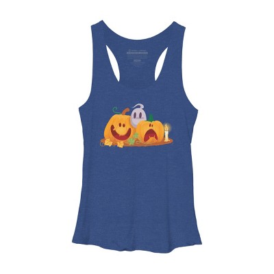 Women's Design By Humans Halloween Cartoon Pumpkins And Ghost By VectorVillain Racerback Tank Top