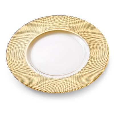 Classic Touch Set of 4 Glass Chargers With Gold Dotted Border - 13"D
