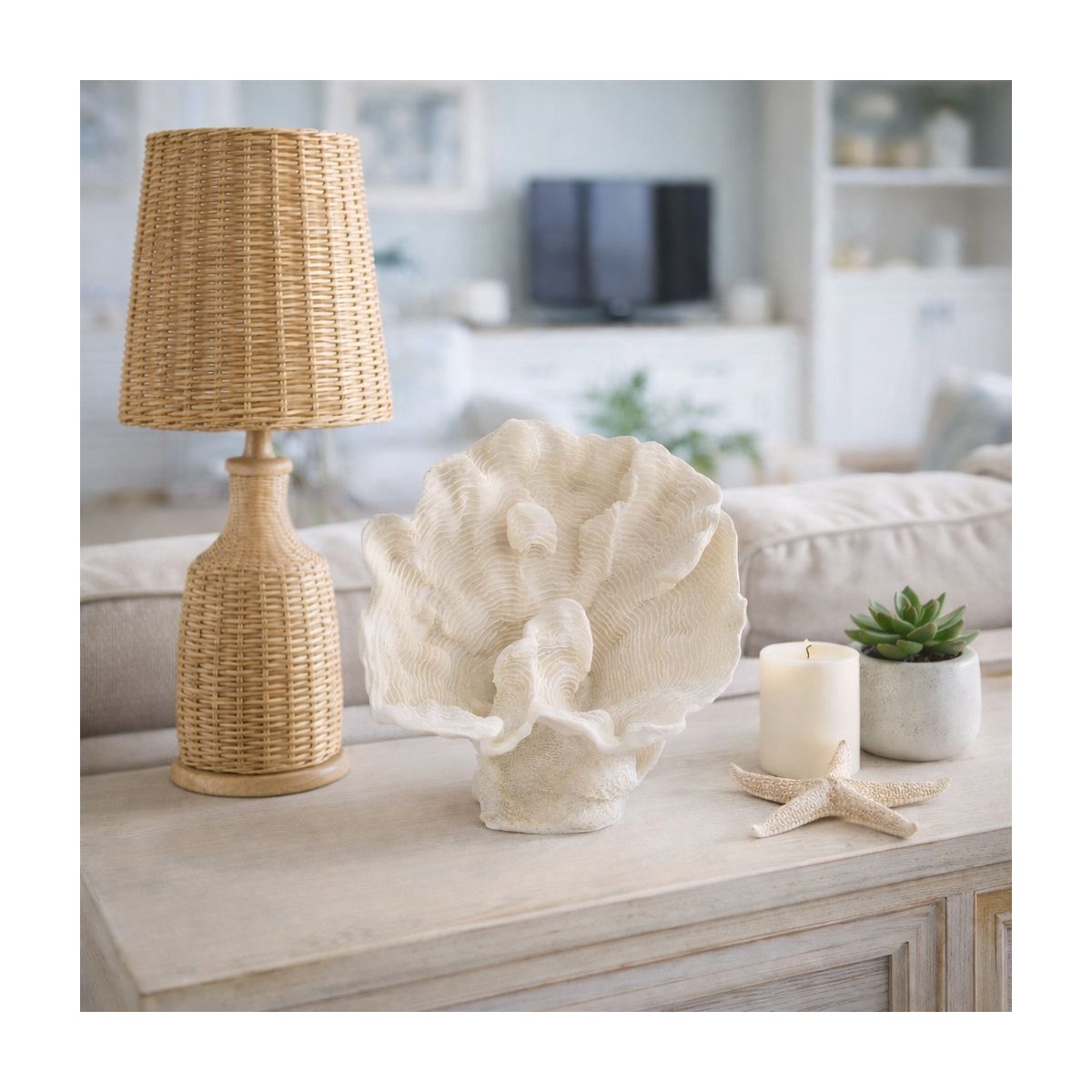 Decorative Coral Inspired Sculpture for Home, Bathroom and Living Room Decor - Coastal Resin Ornaments for Shelf and Office Display - 6", Ivory & Tan - thumbnail 3