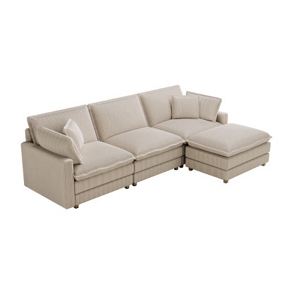 NicBex 103 Inch Modular Corduroy Sectional Sofa,L-Shaped Couch with Ottoman and 4 Pillows for Living Room,Apartment,Office,Beige