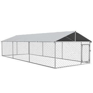 PawHut Dog Kennel, Outdoor Dog Run with Waterproof, UV Resistant Roof for Large-Sized Dogs, Silver - 1 of 4