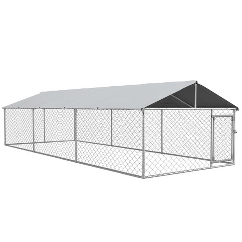 PawHut 19.7 x 7.5 x 4.9 Dog Kennel Outdoor Dog Run with Waterproof UV Resistant Roof for Large Sized Dogs Silver