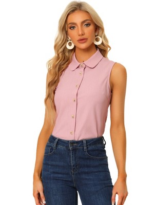 INSPIRE CHIC Women's Casual Sleeveless Button Down Peter Pan Collar Chambray Shirt