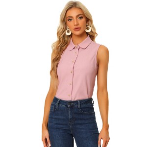 INSPIRE CHIC Women's Casual Sleeveless Button Down Peter Pan