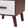 Wood Bedside Table Square End Table with 1 Drawer Adorned with Embossed Patterns, Solid Wood Legs and Handles for Bedroom, Living Room, Brown+White - 2 of 4