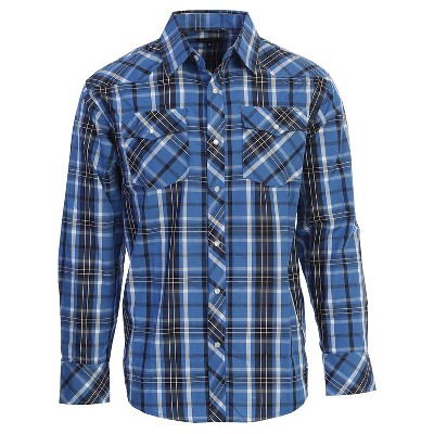 Gioberti Men's Western Plaid Long Sleeve Shirt with Pearl Snap-on