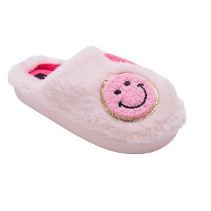 Kensie Girls' Slippers – Faux Fur House Slippers with Cute Patches, Soft Plush Indoor Shoes for Little Kid/Big Kid - 1 of 4