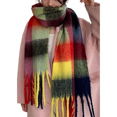 MSDC Winter Women Warm Scarf Long Shawl Large Scarves Cold Weather Thick Blanket Scarfs Colorful Plaid