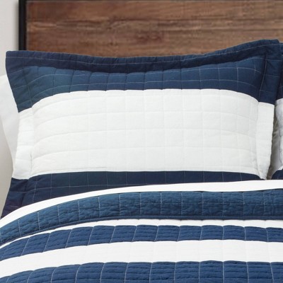 Twin White and Navy Cotton Quilt Set with Sham