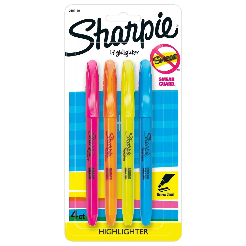 Sharpie Pocket 4pk Highlighters Narrow Chisel Tip Multicolored