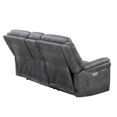 Gray Faux Suede Power Reclining Loveseat with Storage