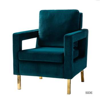 Pene Velvet Accent Armchair with Golden Metal Base and square open-framed arm | Karat Home