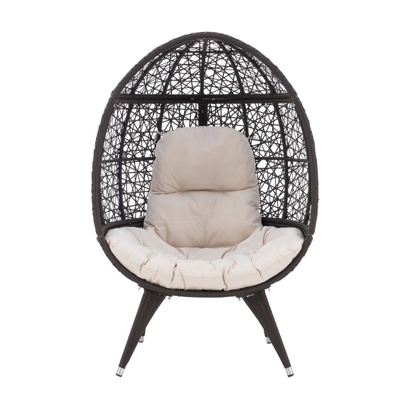 Davis Boho Indoor Outdoor All Weather Wicker Egg Chair with Cushion Brown/Beige - Linon, 4 of 14