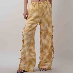 Women Everyday Checked Elastic Waist Side Strape Bowtie Casual Loungewear Pants Cherie Code - 1 of 4