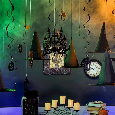 Joyfy Halloween Ceiling Decorations Hanging Swirl Party Supplies, Witch Hats Ghost Chandelier Bat Lantern Spider Pumpkin Skull Ceiling Streamers