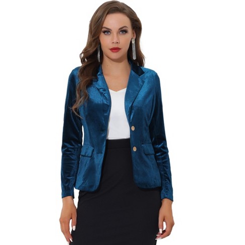 Unique Bargains Allegra K Women's Office Coat Shawl Collar 1 Button Velvet  Blazer