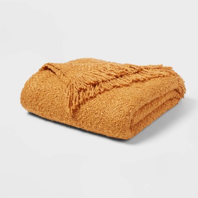 Fringed Boucle Bed Throw Yellow Threshold Target