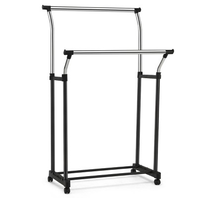 Costway Double Rail Adjustable Clothing Garment Rack Rolling Clothes Hanger w/ Wheels