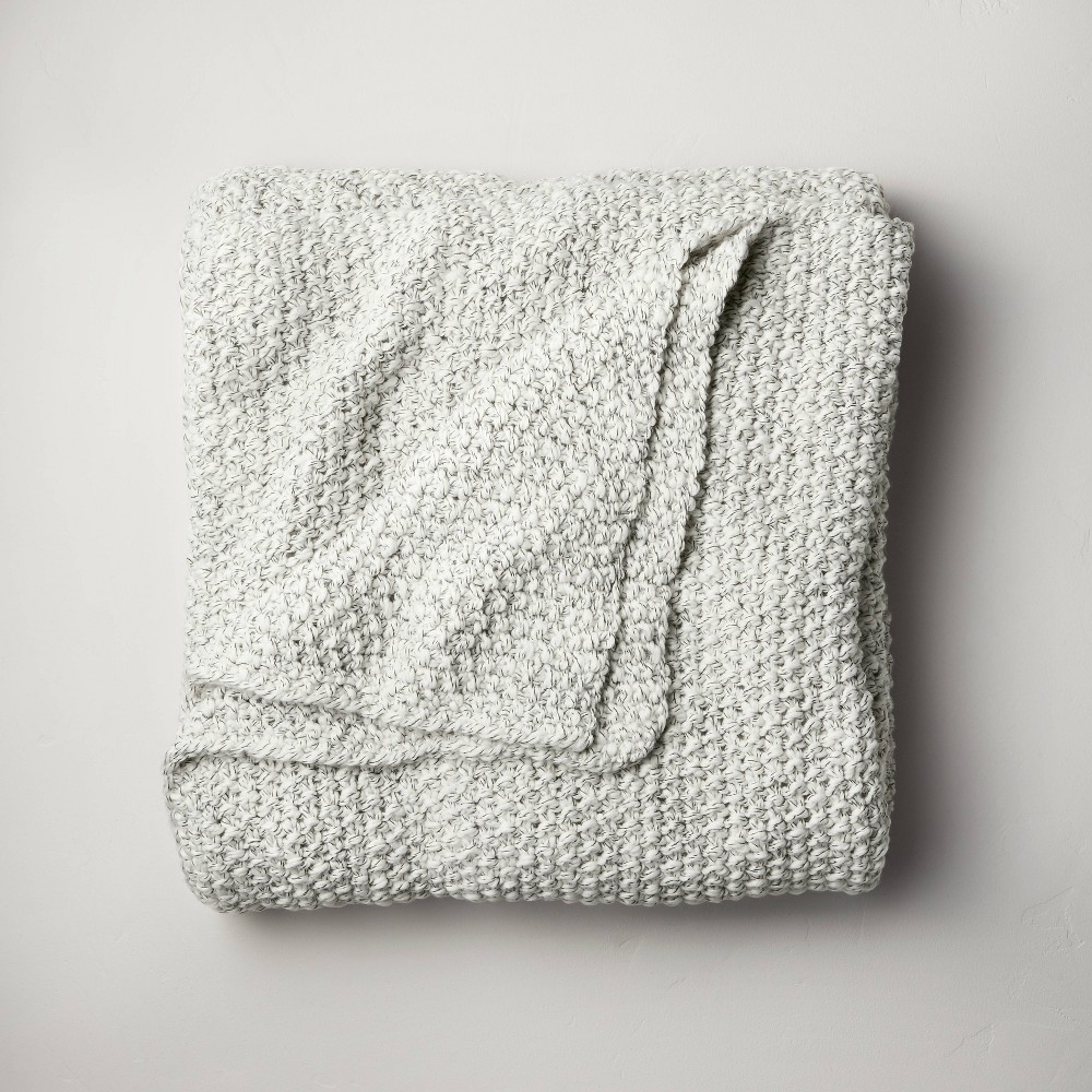 Photos - Duvet Full/Queen Chunky Knit Bed Blanket Marled Gray - Casaluna™