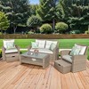 ELJGET 4-Piece Patio Furniture Set, All Weather PE Wicker Sectional Sofa with Ottoman and Cushions - 2 of 4