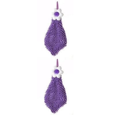 REGALWOVEN Chenille Soft Absorbent Flower Hanging Hand Towels for Bathroom 2 Pcs