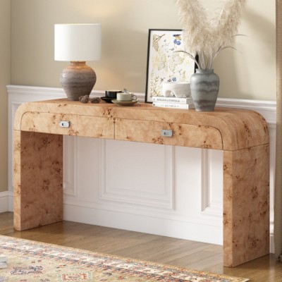 Modern Console Table with 2 Drawers, Multifunctional Wood Veneer Entryway Table for Hallway, Living Room & Foyer-The Pop Home
