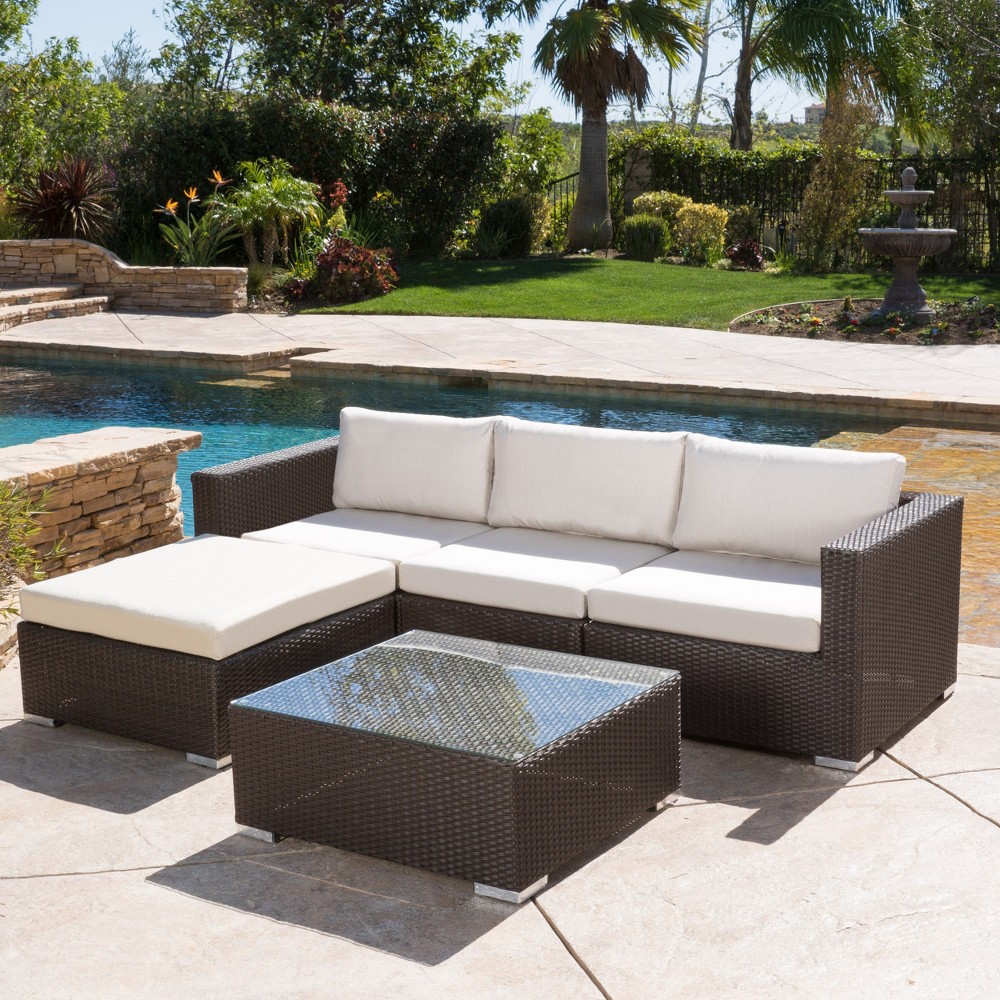 Photos - Garden Furniture Santa Rosa 5pc Wicker Patio Seating Sectional Set with Cushions: Outdoor F