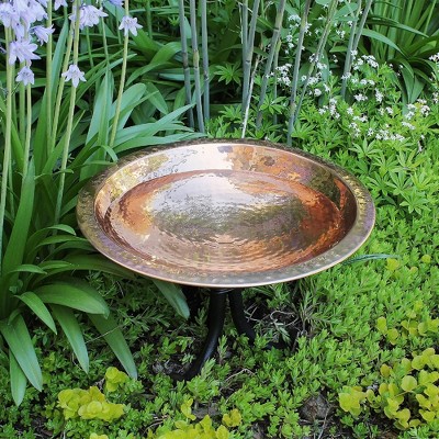 Hammered Copper Birdbath Bowl with Polished Rim