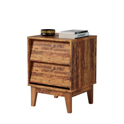 GlasFlength Nightstands Set of Two Modern Mid Century Bedside Tables with Vintage Simple Style for Bedroom, Brown, 15.8"*14.6"*21.3"