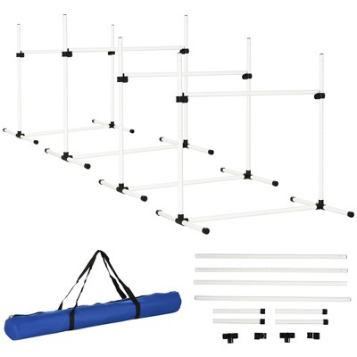PawHut 4-Piece Dog Agility Training Set – Includes Weave Poles, Adjustable Hurdle, Jump Ring, Pause Box, Balls & Whistle