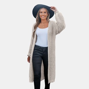 Women's Beige Cozy Knitted Open Front Longline Cardigan - Cupshe - 1 of 4