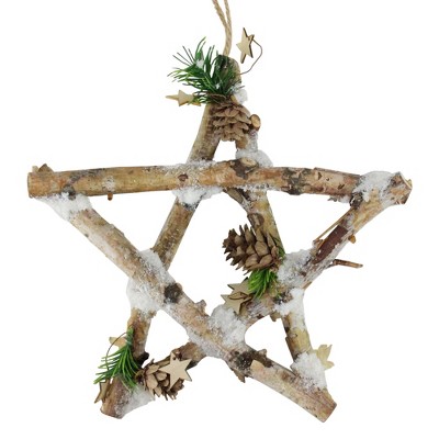 Northlight 9.75" Small Rustic Snowy Wood Branch Star Christmas Ornament - Brown