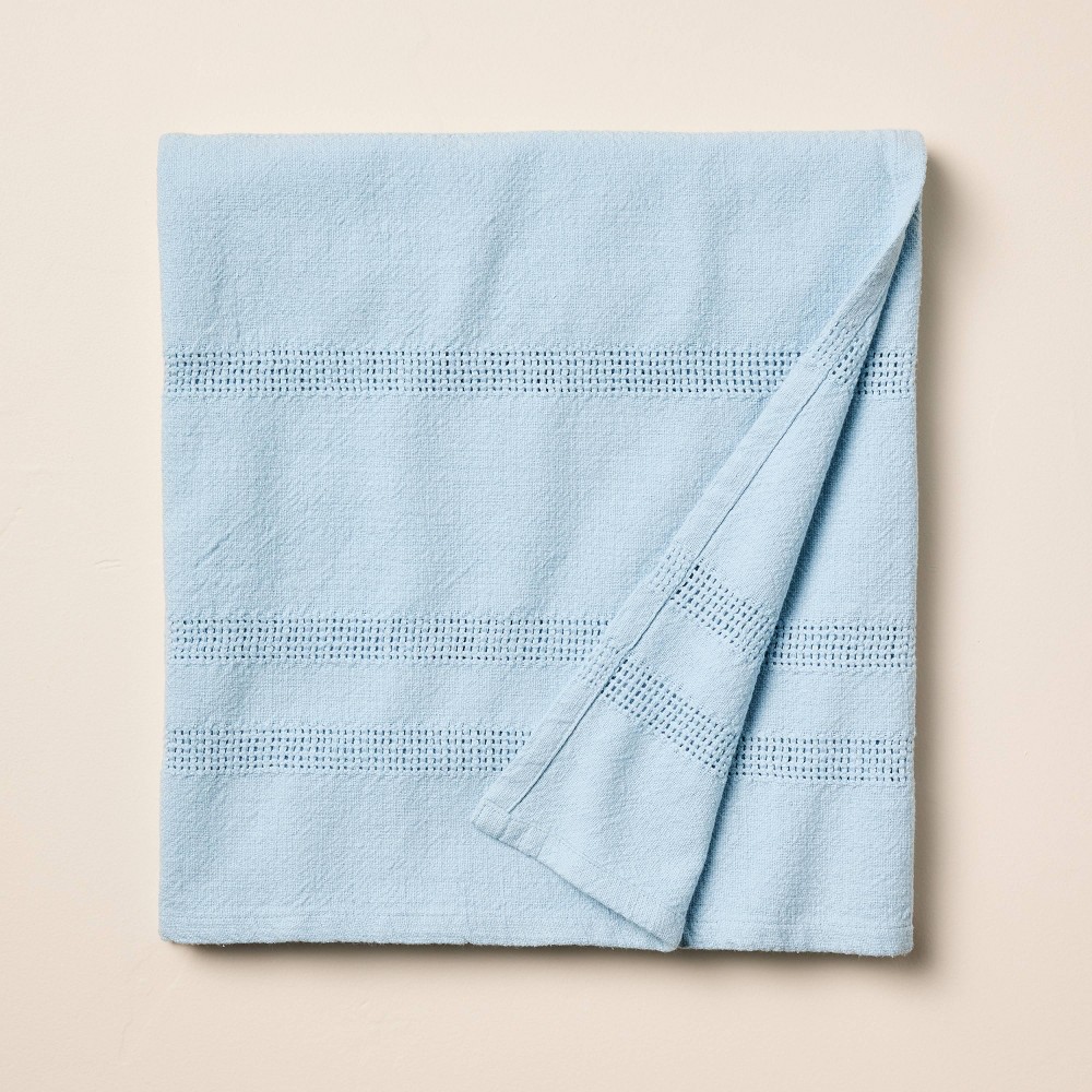 Photos - Duvet Open Textured Stripe Woven Throw Blanket Light Blue - Hearth & Hand™ with