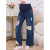 INSPIRE CHIC Women's Maternity Jeans Ripped Distressed Lace Patchwork Over the Belly Support Pregnancy Denim Pants - 2 of 4