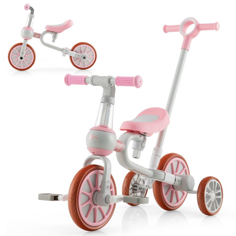 Costway 4 in 1 Kids Tricycles with  Push Handle & Training Wheels Baby Balance Bike Navy/Pink, 1 of 11