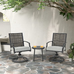 Costway 3 PCS Patio Swivel Chair Set Coffee Table Wicker Cushioned Seat Balcony Porch - 1 of 4