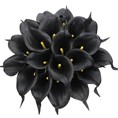 Duovlo 20pcs Calla Lily Bridal Wedding Bouquet Lataex Real Touch Artificial Flower Home Party Decor (Black)