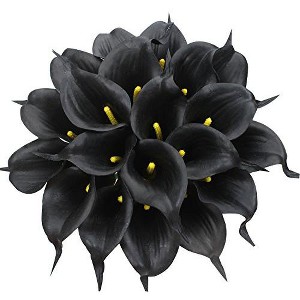 Duovlo 20pcs Calla Lily Bridal Wedding Bouquet Lataex Real Touch Artificial Flower Home Party Decor (Black) - 1 of 4